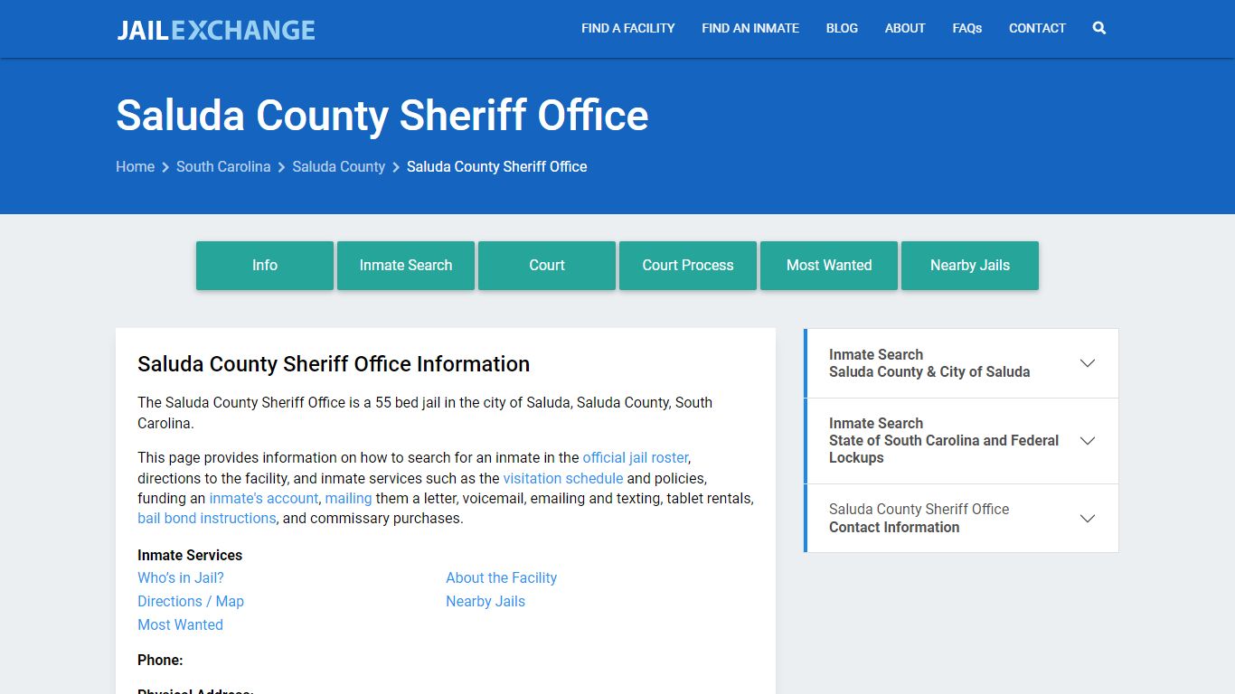 Saluda County Sheriff Office, SC Inmate Search, Information - Jail Exchange